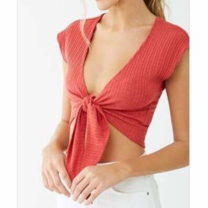 Ribbed Tie Front Top